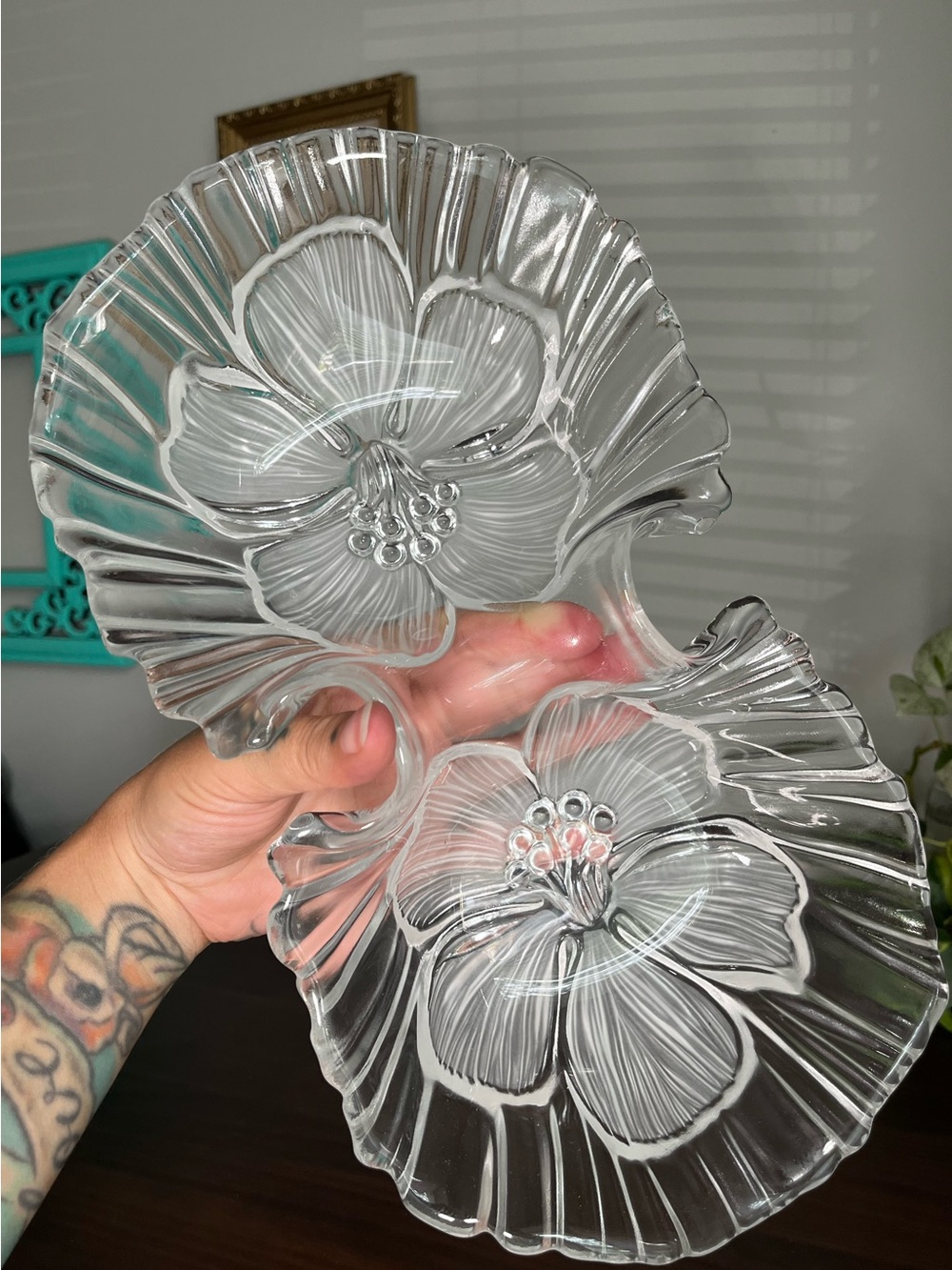 Vintage Pressed Glass Divided Relish Dish Floral Serving Tray Mid Century